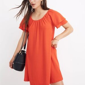 Madewell Red Orange Texture & Thread Tiered Sleeve Dress Small